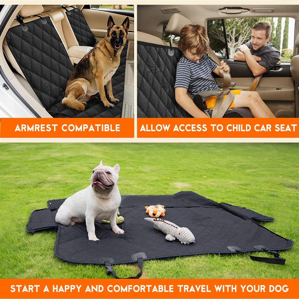 Premium Waterproof Dog Car Seat Cover - Non-Slip Back Seat Protector for Cars, Trucks, and SUVs - Fits Middle Armrest - Black